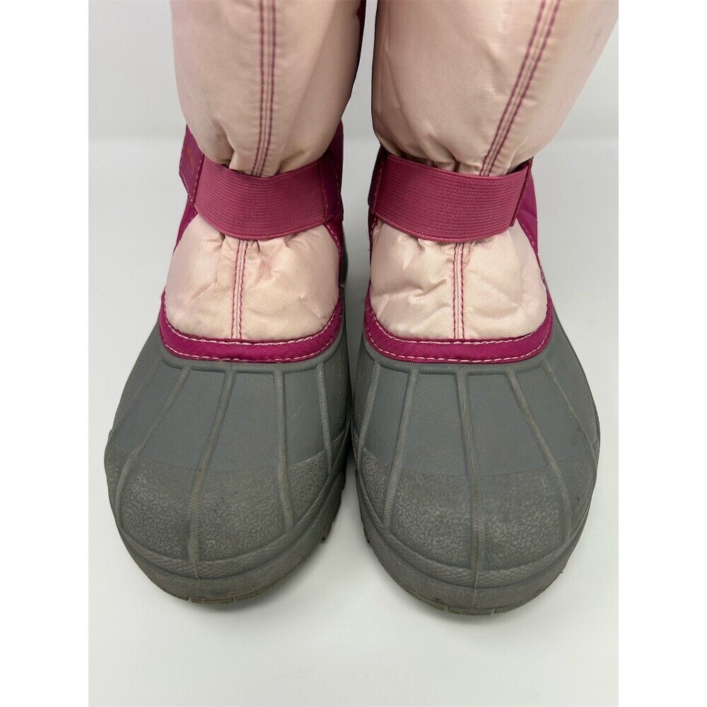Columbia Powderbug Snowlite Kids Snow Boots Pink Gray Drawcord Strap Size 4 - Picture 5 of 11